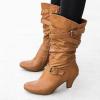 ZBYY Women's High Heel Mid Calf Boots,Winter Slouchy Round Toe Pull On Buckle Strap Low Chunky Heel Fall Mid Calf Boots view 2