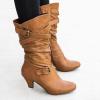 ZBYY Women's High Heel Mid Calf Boots,Winter Slouchy Round Toe Pull On Buckle Strap Low Chunky Heel Fall Mid Calf Boots view 3