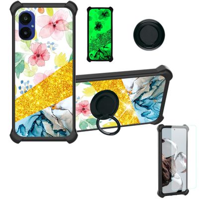 jioeuinly Nuu B15 Case Compatible with Nuu Mobile B15 Phone Case Cover [with Tempered Glass Screen Protector][Hard PC + Soft Silicone][Ring Support] [Gold Glitter+Luminous] JSH-SHS