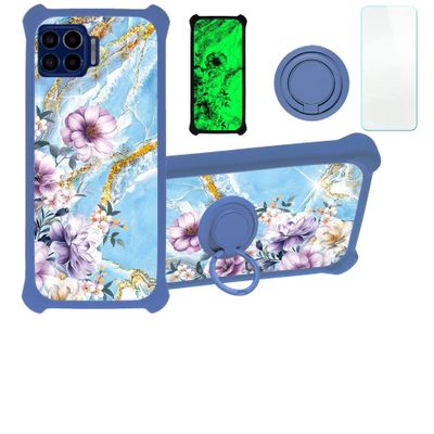 Case for Moto One 5g Case Compatible with Motorola Moto One 5g 6.7 Phone Case Cover [with Tempered Glass Screen Protector][Hard PC + Soft Silicone][Ring Support] [Gold Glitter+Luminous] JSL-SZH