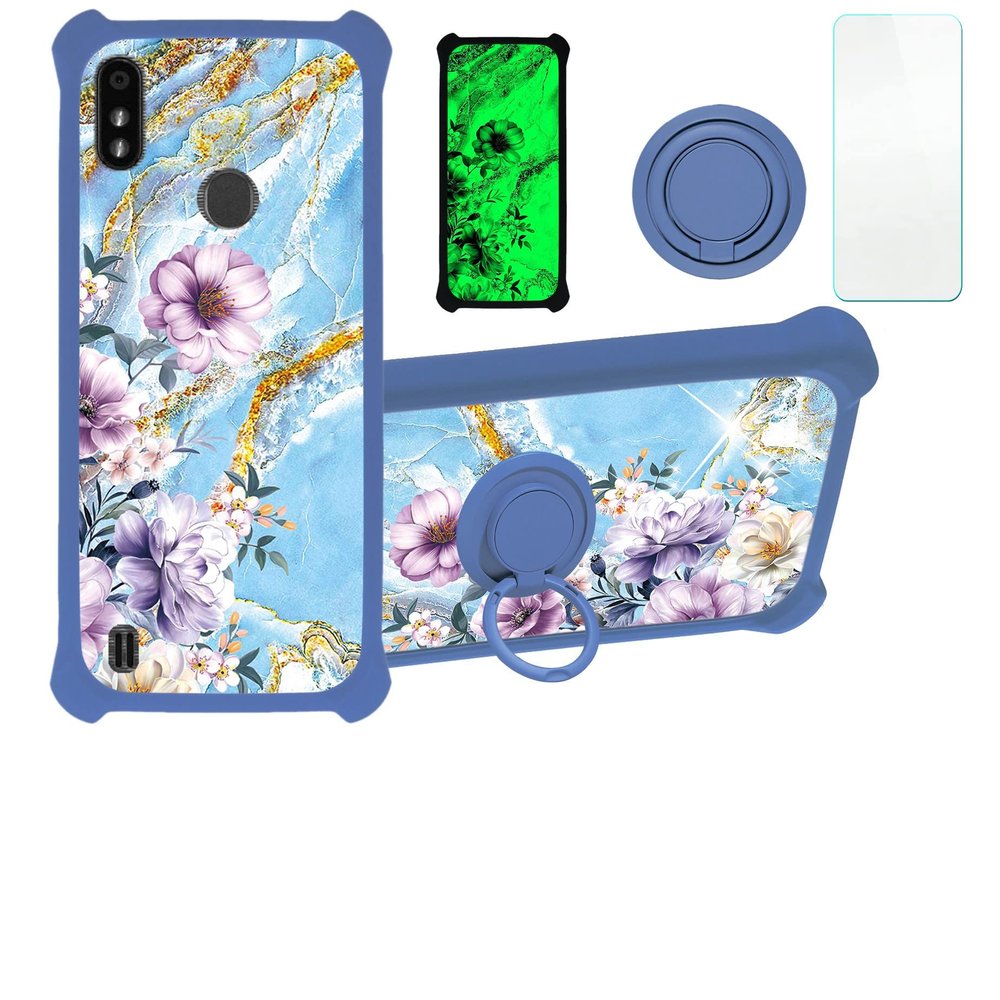Case for Zte Blade A3 Prime Case Compatible with Zte Blade A3y , Gabb Z2 Phone Case Cover [with Tempered Glass Screen Protector][Hard PC + Soft Silicone][Ring Support] [Gold Glitter+Luminous] JSL-SZH