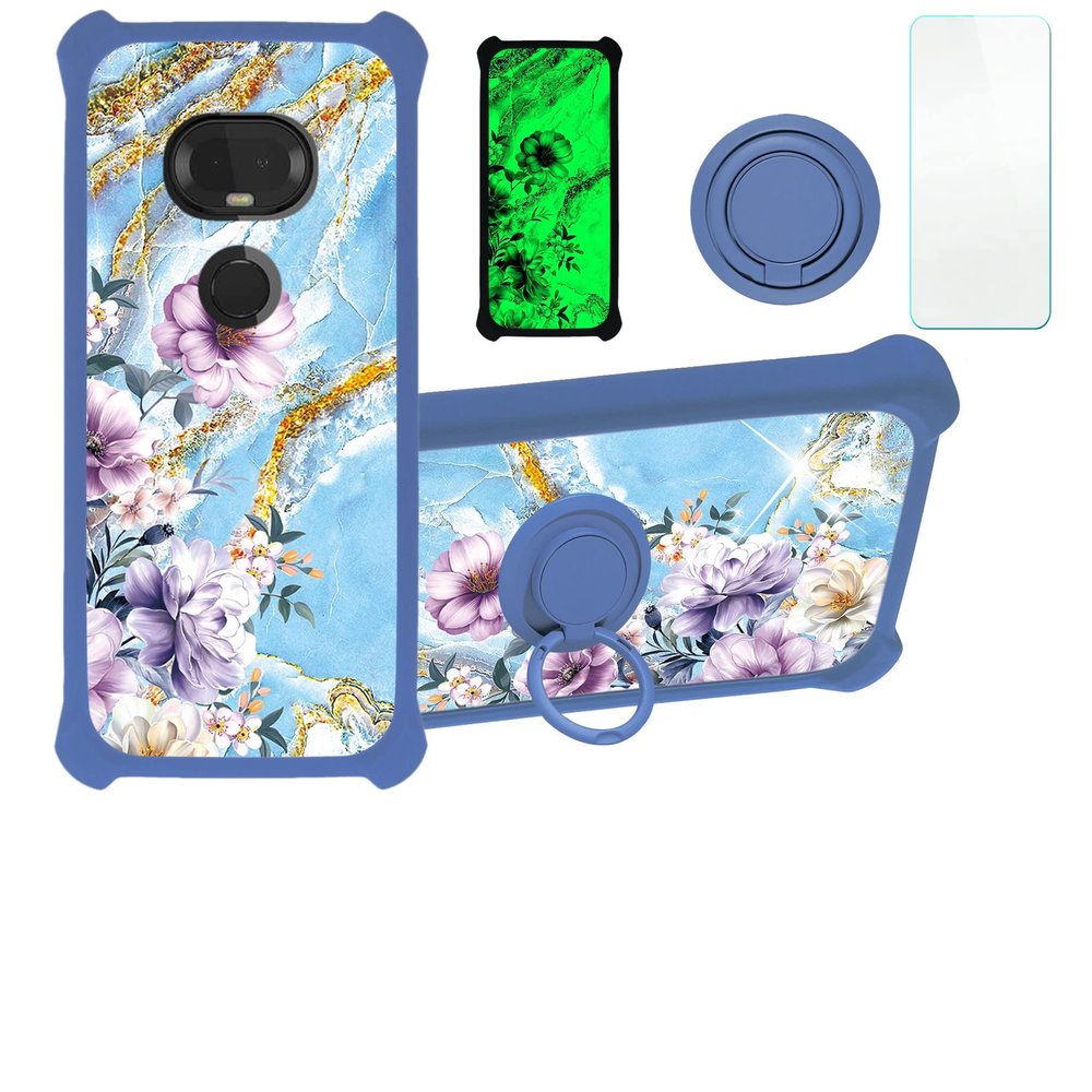 jioeuinly Revvlry+ Plus Case Compatible with T-Mobile Revvlry+ Plus Phone Case Cover [with Tempered Glass Screen Protector][Hard PC + Soft Silicone][Ring Support] [Gold Glitter+Luminous] JSL-SZH