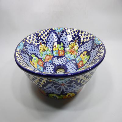 16" ROUND TALAVERA SINK ceramic bathroom vessel sink, mexican handmade folk art