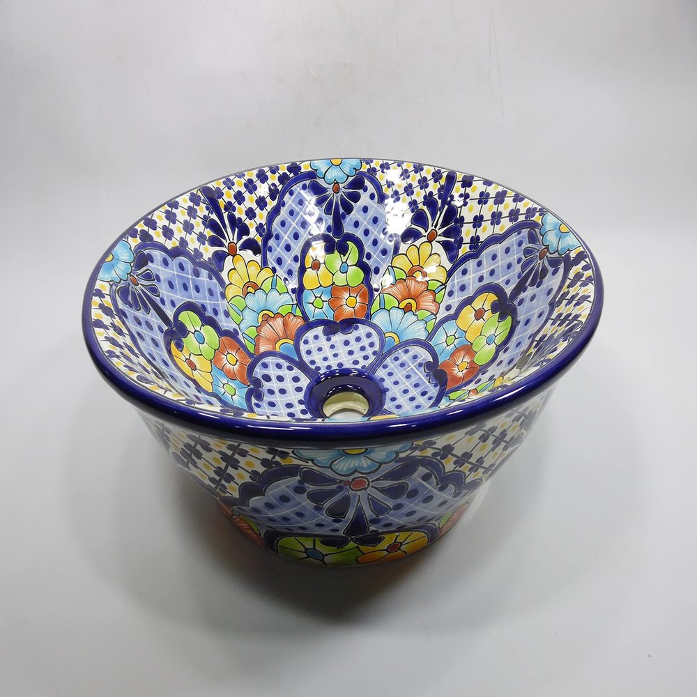 16" ROUND TALAVERA SINK ceramic bathroom vessel sink, mexican handmade folk art