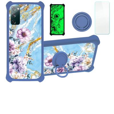 Galaxy S20 Fe 5g Case Compatible with Samsung Galaxy S20 Fe 5g G781u1 Phone Case Cover [with Tempered Glass Screen Protector][Hard PC + Soft Silicone][Ring Support] [Gold Glitter+Luminous] JSL-SZH
