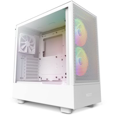 NZXT H5 Flow RGB Compact ATX Mid-Tower PC Gaming Case  High Airflow Perforated Front Panel  Tempered Glass Side Panel  Cable Management  2 x F140 RGB Core Fans  280mm Radiator Support  White