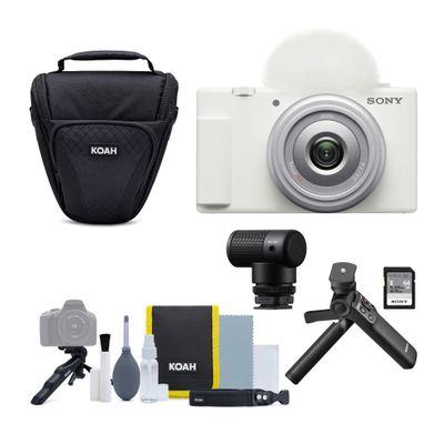 Sony ZV-1F Vlog Camera for Content Creators and Vloggers (White) Bundle with Vlogger Accessory Kit, Vlogger Shotgun Microphone, Camera Case and Accessory