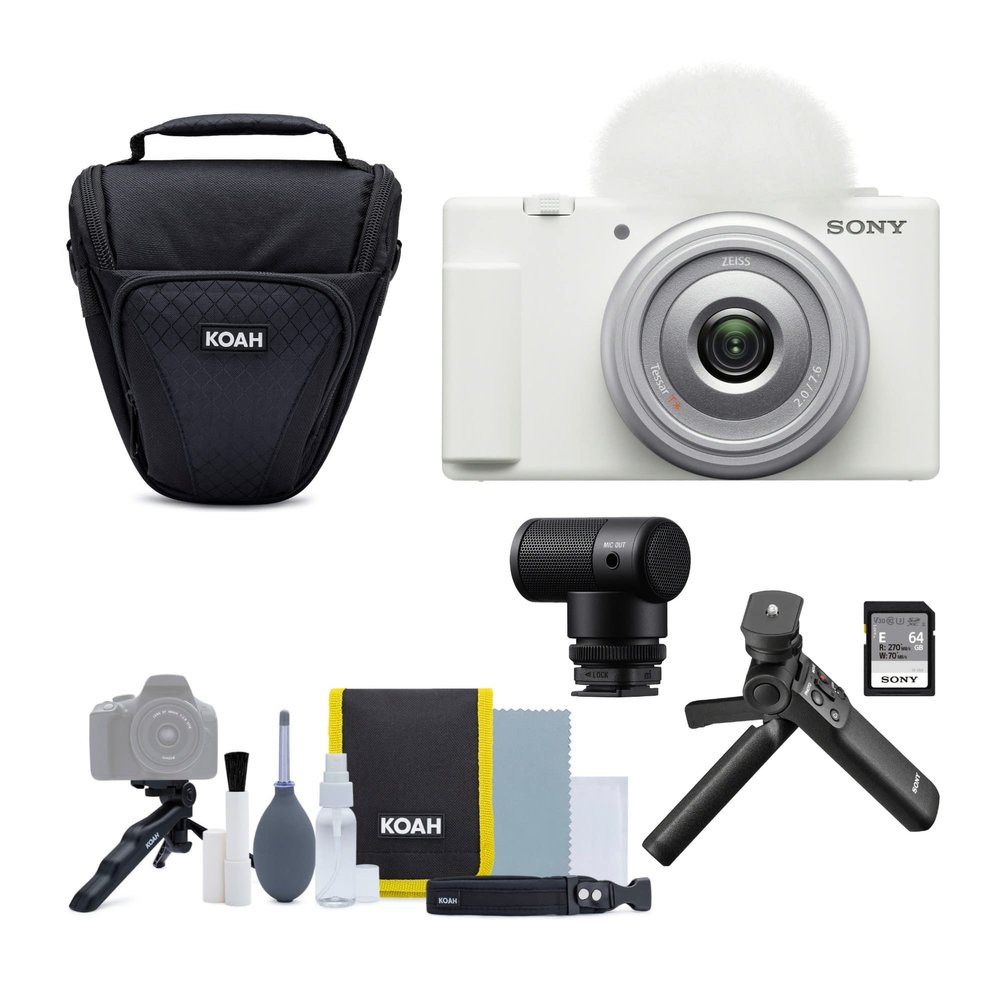 Sony ZV-1F Vlog Camera for Content Creators and Vloggers (White) Bundle with Vlogger Accessory Kit, Vlogger Shotgun Microphone, Camera Case and Accessory