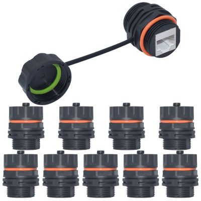 ANMBEST 10PCS Panel Mounting Shielded CAT6A RJ45 Waterproof Connector Cat5/5e/6/6E 8P8C Ethernet LAN Cable Coupler Double Head Adapter with Waterproof/Dust Cap