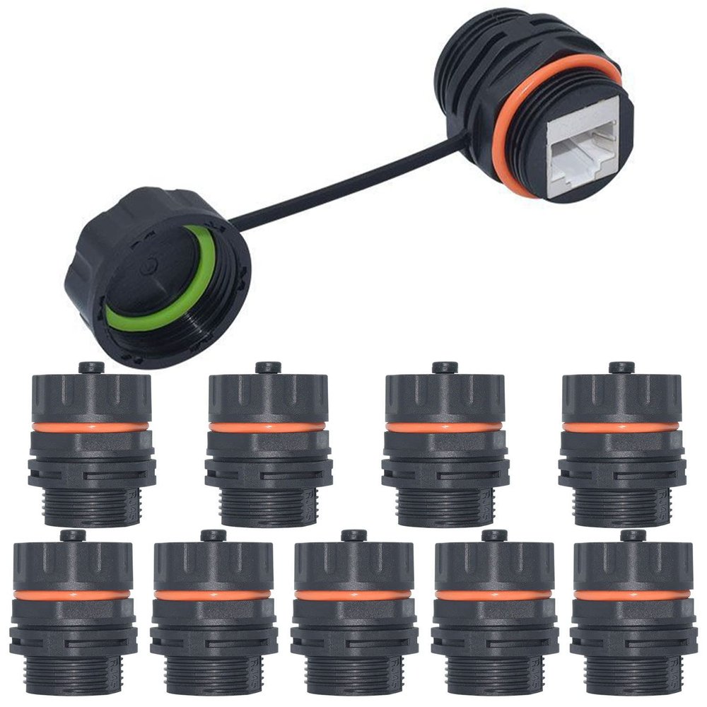 ANMBEST 10PCS Panel Mounting Shielded CAT6A RJ45 Waterproof Connector Cat5/5e/6/6E 8P8C Ethernet LAN Cable Coupler Double Head Adapter with Waterproof/Dust Cap