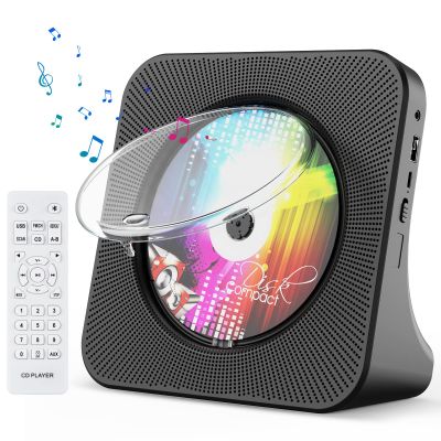 Gueray Portable CD Player, Bluetooth CD Kpop Player for Desktop with HiFi Sound Speaker, FM Radio CD Music Player for Home with Remote Control, Dust Cover, LED Screen, Support AUX/USB, Headphone Jack