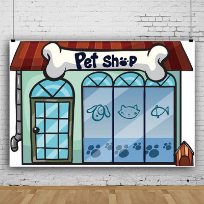 5x3ft Cartoon Pet Shop Backdrop Pet Shop Storefront Backdrops for Girl Boy 1st Birthday Party Photography Background School Play Background Pets Photo Booth Props