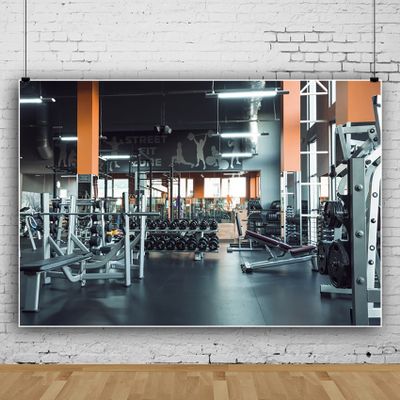 10x8ft Modern Gym Equipment Backdrop,Gym Dumbbell Muscle Training Wellness Physique Physical Exercise Sports Theme Banner for Gym Competition Children Adult Portrait Photo Video Photo Props