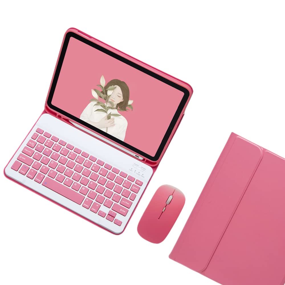QIYIBOCASE Keyboard Case with Mouse for iPad Air 11-inch M3 (2025) / M2 (2024), iPad Air 5th/4th Generation, Candy Slim Detachable Magnetic Keyboard Mouse with Pencil Holder, New Pink