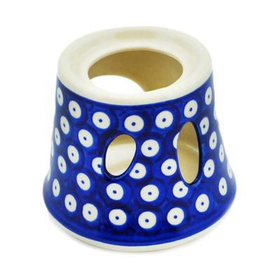 Polmedia Polish Pottery Heater - Blue Eyes Pattern Handmade in Boleslawiec Poland + Certificate of Authenticity