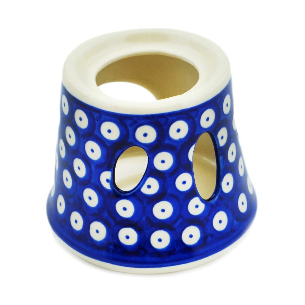 Polmedia Polish Pottery Heater - Blue Eyes Pattern Handmade in Boleslawiec Poland + Certificate of Authenticity