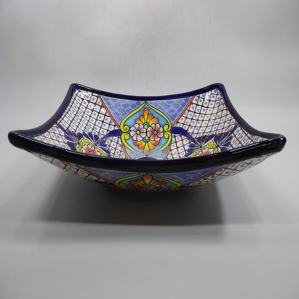16" RECTANGULAR TALAVERA SINK vessel mexican bathroom handmade ceramic folk art