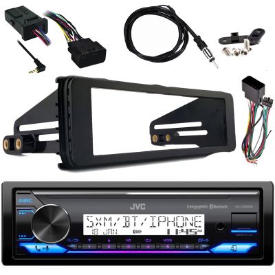 JVC in-Dash Motorsports Bluetooth USB AUX LED Illumination AM/FM Stereo Receiver Bundle Combo with Stereo Install Kit, Handlebar Controls Interface, 40" Wire Antenna (Fits Select 98-2013 HD Models)
