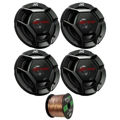 4x JVC drvn DR Series 6.5" 300W Max Power Car Audio 2-Way Coaxial Vehicle Speakers Bundle Combo with 50 Ft 16 Gauge Audio Speaker Wiring