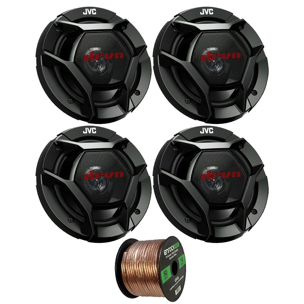4x JVC drvn DR Series 6.5" 300W Max Power Car Audio 2-Way Coaxial Vehicle Speakers Bundle Combo with 50 Ft 16 Gauge Audio Speaker Wiring