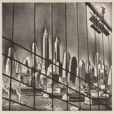 Louis Lozowick : Through Brooklyn Bridge Cables : Archival Quality Art Print