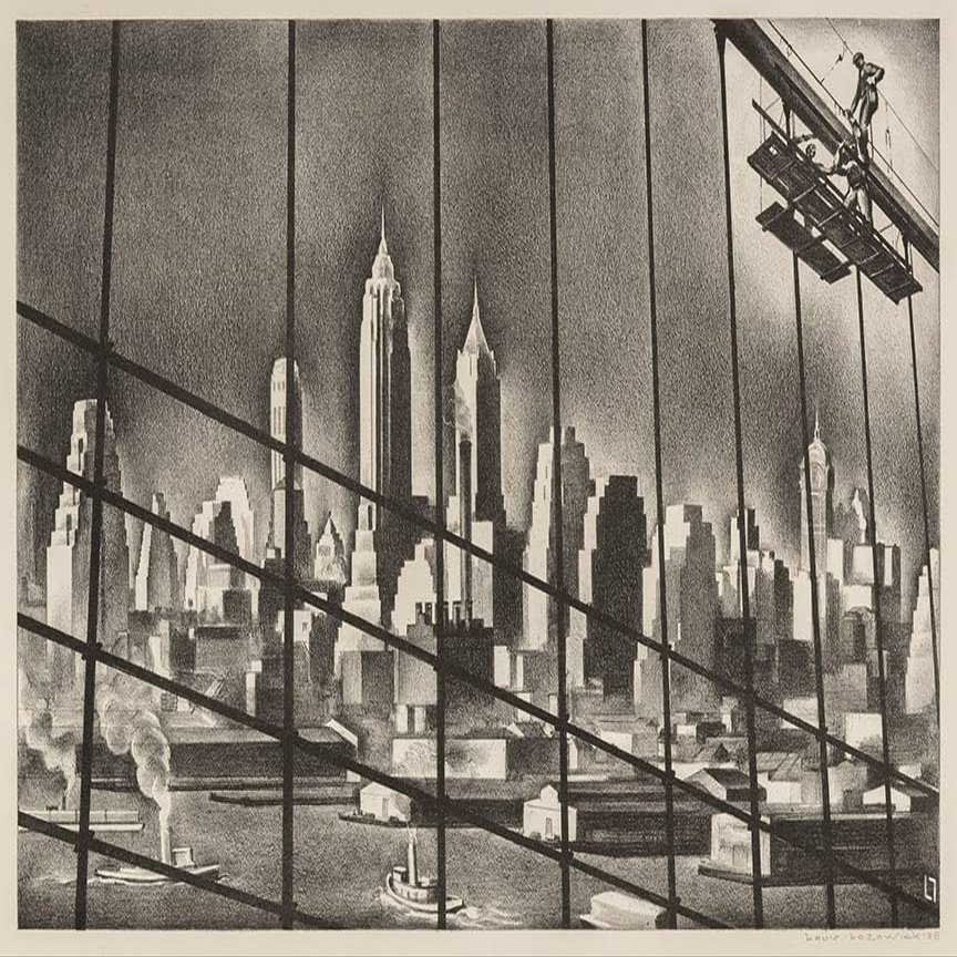 Louis Lozowick : Through Brooklyn Bridge Cables : Archival Quality Art Print
