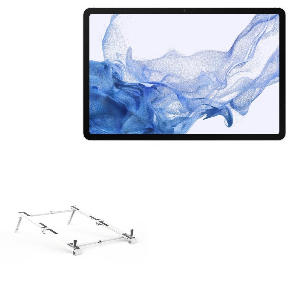 BoxWave Stand and Mount Compatible with Samsung Galaxy Tab S8+ - Pocket Aluminum Stand 3-in-1, Portable Multi Angle Viewing Riser - Metallic Silver