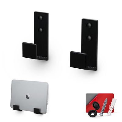 BRAINWAVZ 1.5" Cable Box Wall Mount Hanger Holder, for Routers, Laptops, Modem, Mesh WiFi, Apple TV, Network Switch & More, for Devices Upto 1.5" / 38mm Wide, Adhesive & Screw-in (Black)