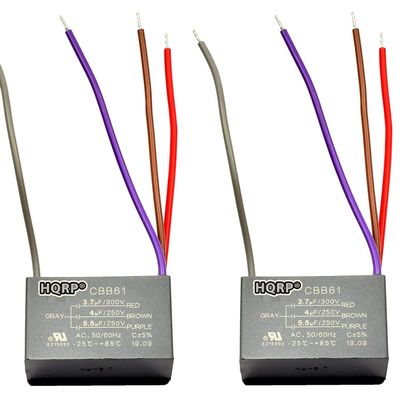 HQRP 2-Pack Ceiling Fan Capacitor CBB61 3.7uf+4uf+5.5uf 4-Wire