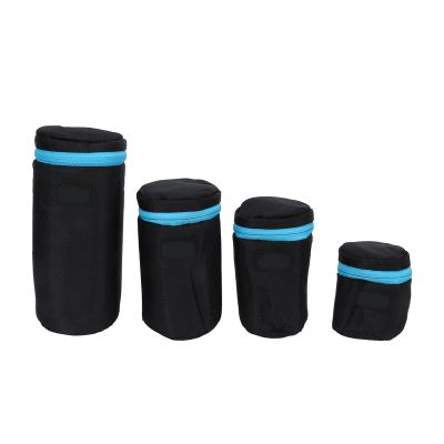 4Pcs Camera Lens Pouch, DSLR Camera Lens Pouch Neoprene Lens Bag Zipper Bag with Metal Hook for Camera Lens