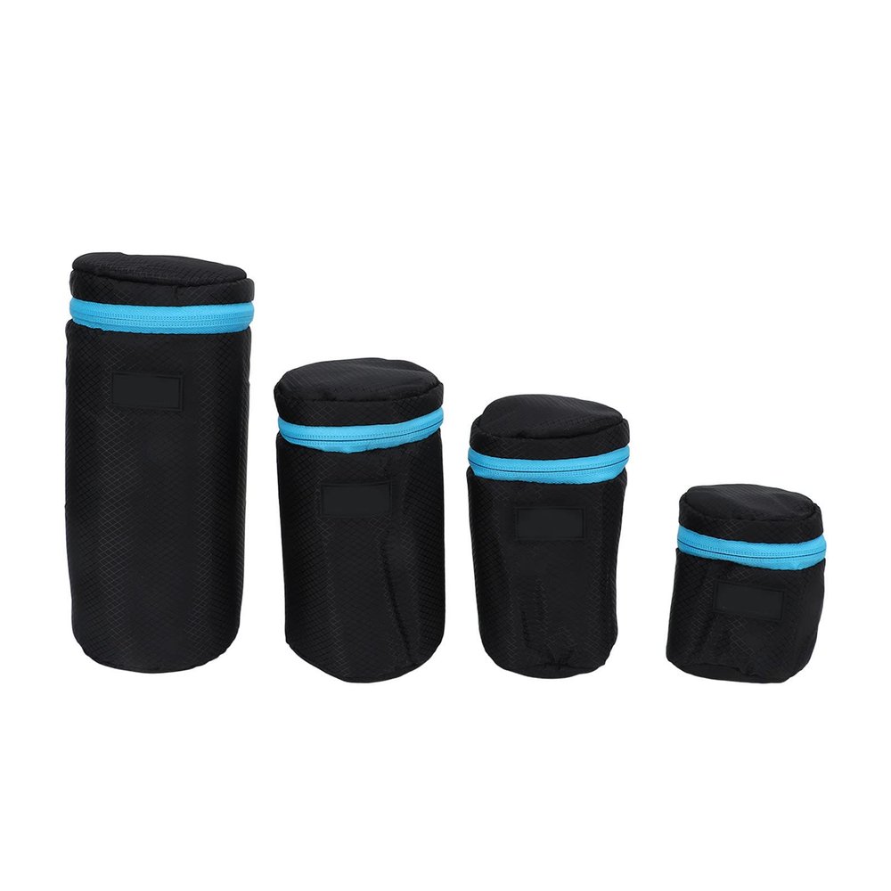 4Pcs Camera Lens Pouch, DSLR Camera Lens Pouch Neoprene Lens Bag Zipper Bag with Metal Hook for Camera Lens