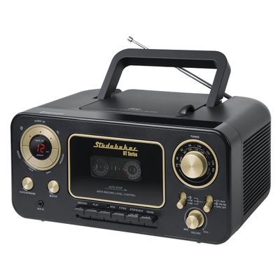 Studebaker Bluetooth Portable Stereo CD, AM/FM Stereo Radio and Cassette Player/Recorder (Black & Gold)