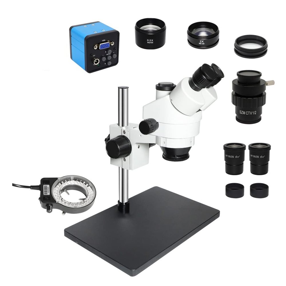 JUIYU Microscope Accessories Kit 38MP Compatible USB Microscopio Camera 3.5X-90X Simul-Focal Trinocular Stereo Microscope for Soldering PCB Jewelry Repair Kit Microscope Slides (Color : VGA CTV 0.5X)