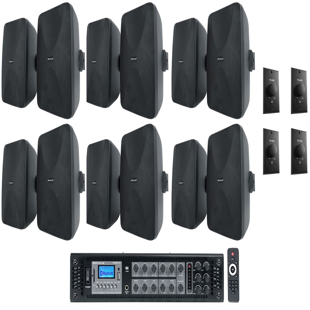 Rockville RCS650-6-Zone 70v Commercial Amplifier+(12) Speakers+(4) Wall Controls