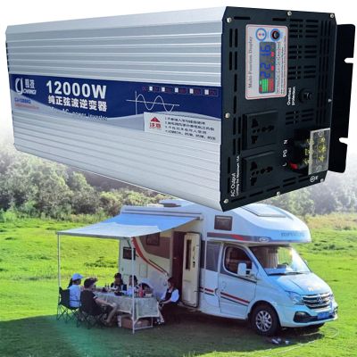 Power Inverter 6000W 8000W 10000W 12000W Pure Sine Wave DC 12V24V 48V 60V to AC 110V/220V Converter with 2 Outlets,Dual Cooling Fans,for Trucks RVs Boats,12000W-60vto110v