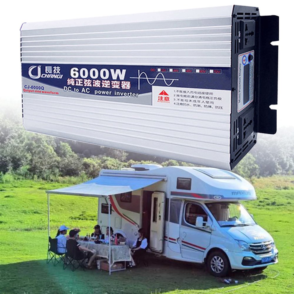 Power Inverter 6000W 8000W 10000W 12000W Pure Sine Wave DC 12V24V 48V 60V to AC 110V/220V Converter with 2 Outlets,Dual Cooling Fans,for Trucks RVs Boats,6000W-12vto110v