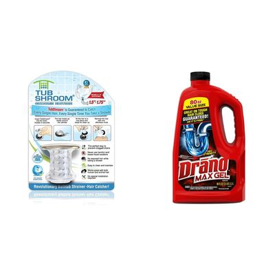 TubShroom Tub Drain Hair Catcher, Chrome & Drano Max Gel Drain Clog Remover and Cleaner for Shower or Sink Drains, Unclogs and Removes Hair, Soap Scum, Blockages, 80 oz