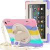 360  Rotation Case for Fire HD 8 / Fire HD 8 Plus Tablet (12th Generation 2022) Rugged Case Rotating Stand Hand Strap Shoulder Strap Outdoor Cover (Colourful Pink) view 1