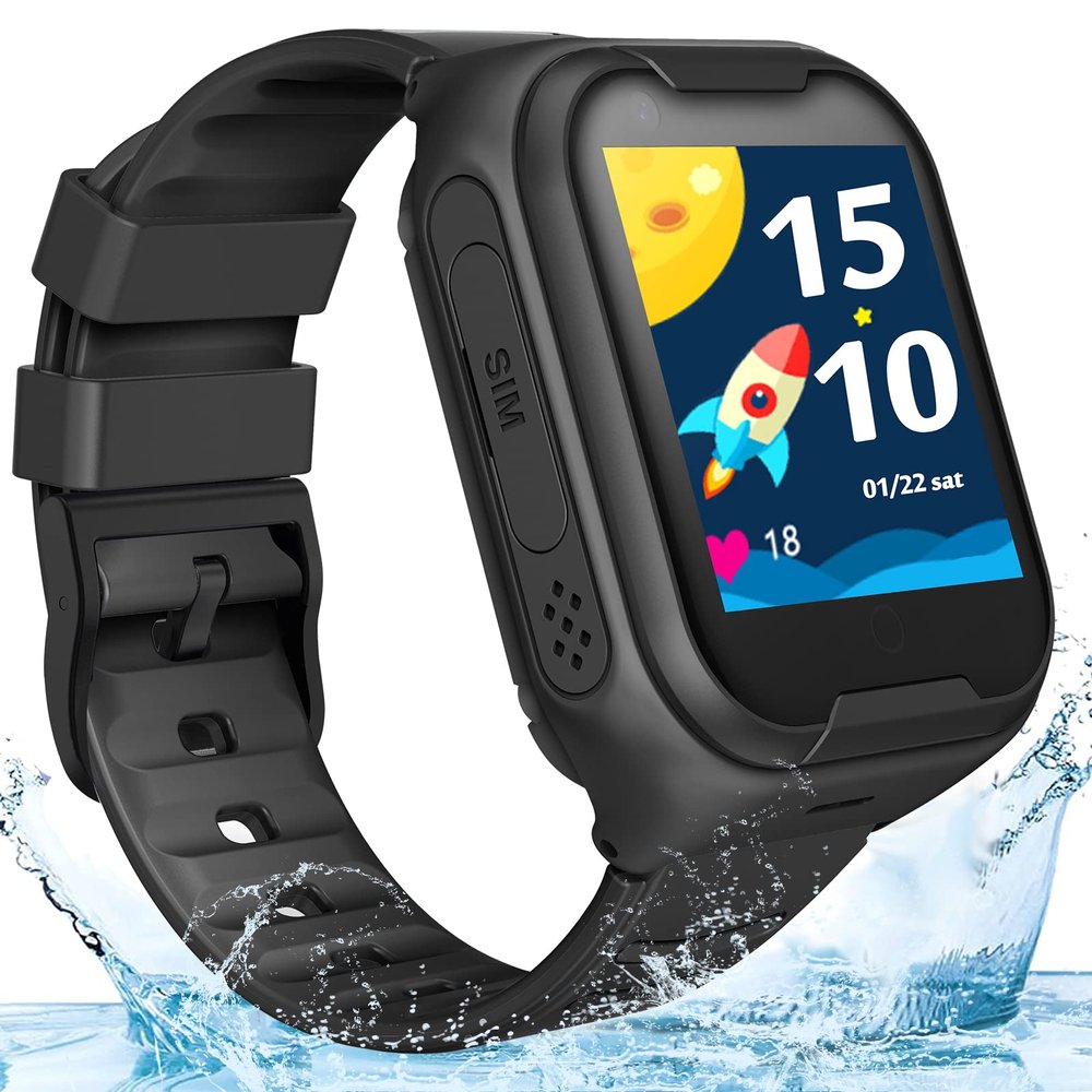 TEZILON Elderly 4G GPS Smart Watch Real-Time Tracking Two-Way Phone Call GPS Tracker Waterproof Touch Screen Camera SOS Emergency Alarm Pedometer Tracker Device Christmas Birthday Gift(Black)