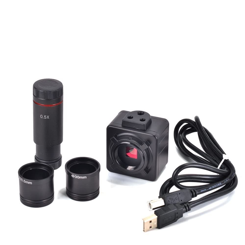 JUIYU Microscope Accessories Kit 5MP USB Digital Video Microscope Industrial Camera with 0.5X Eyepiece C-Mount 23.2mm Adapter 30/30.5mm Rings Microscope Slides