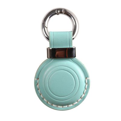 KEEPXYZ Genuine Leather Keychain Holder Compatible with Airtag, Secure for Air Tag Keychain Holder Case Cover Key Chain Ring Accessories - Cyan V2.0