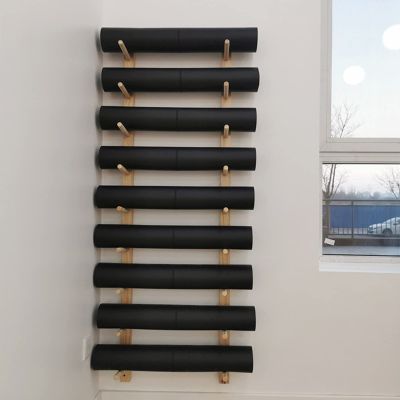 MTSON Yoga Mat Holder Wall Mounted Yoga Mat Holder Multi-Layer, Wooden Yoga Mat Storage Rack Home Gym Equipment Workout Display Shelf, for Office School Studio