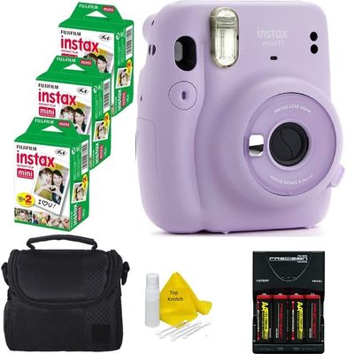 Fujifilm Mini 11 Instant Camera - Lilac Purple + Fuji Mini Twin Pack Instant Film (60 Sheets) + Batteries + Case + TopKnotch Bundle