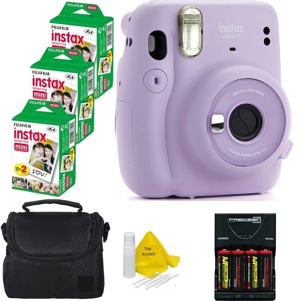 Fujifilm Mini 11 Instant Camera - Lilac Purple + Fuji Mini Twin Pack Instant Film (60 Sheets) + Batteries + Case + TopKnotch Bundle