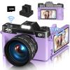 4K Digital Camera for Photography & Vlogging, 56MP YouTube Camera with WiFi, 3" 180 Flip Screen, 16X Digital Zoom, 52mm Wide Angle & Macro Lens, 32GB TF Card, 2 Batteries  Purple view 1