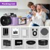 4K Digital Camera for Photography & Vlogging, 56MP YouTube Camera with WiFi, 3" 180 Flip Screen, 16X Digital Zoom, 52mm Wide Angle & Macro Lens, 32GB TF Card, 2 Batteries  Purple view 2