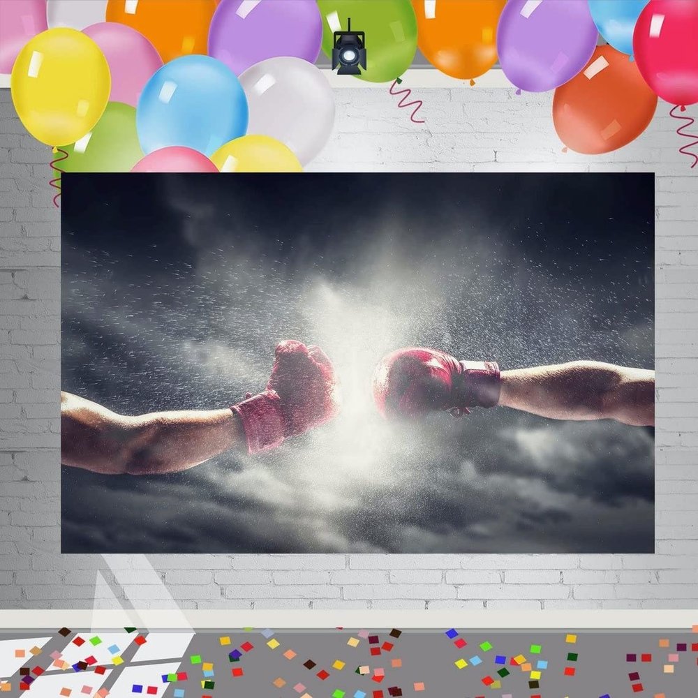 7x5 FT Boxing Birthday Backdrop  Red Gloves Fighter Theme Party Decoration, Sports Photo Banner for Kids & Adults