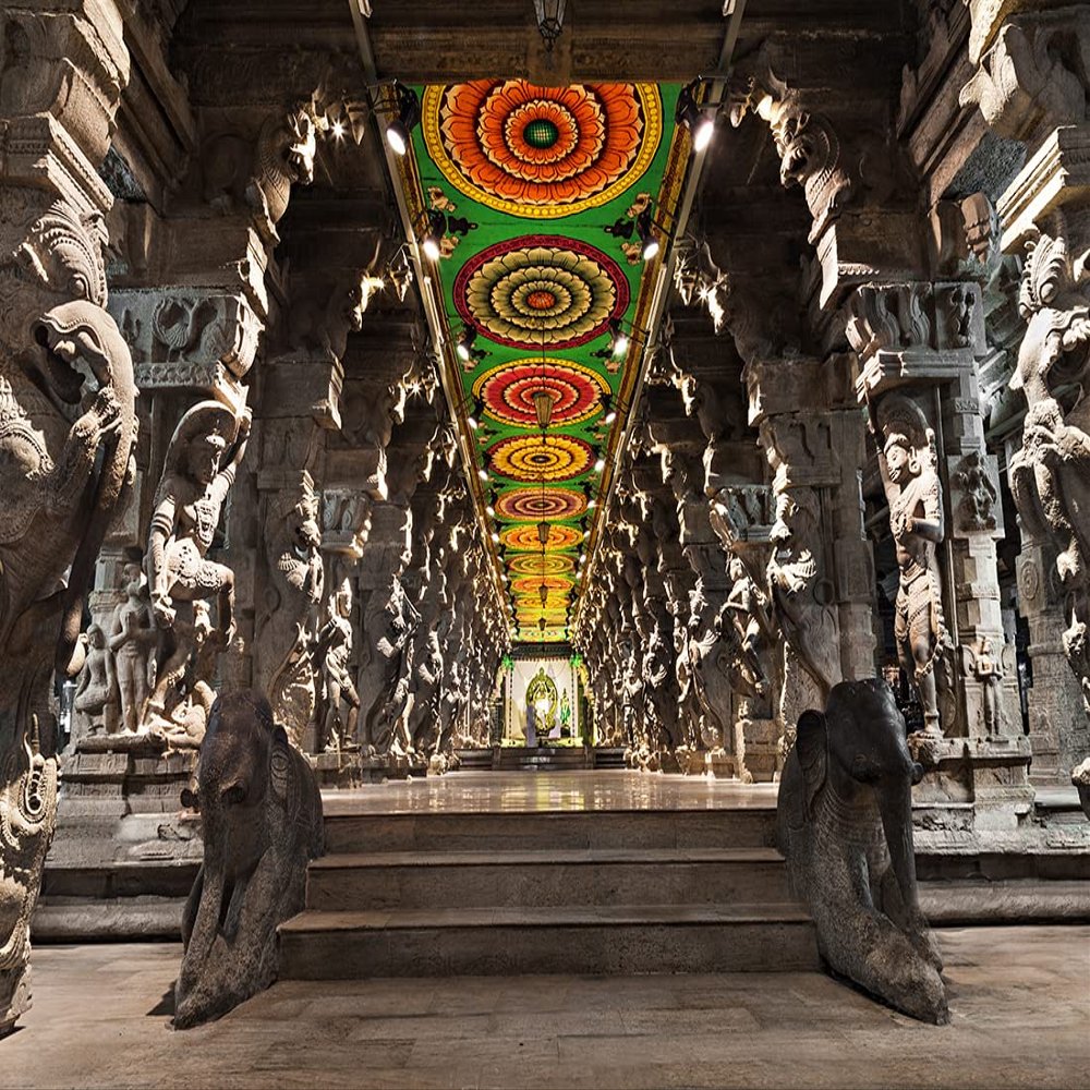 BELECO 7x5ft Fabric Indian Hindu Temple Backdrop Religious Hall of Thousands of Columns Ancient Temple Basrelief Statues India Background Kids Adults Portrait Shoot Photo Studio Props Wallpaper