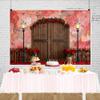 15x10ft Valentine Backdrop Rustic Wood Door and Red Rose Flower Decorate Photography Background Abstract Retro Rose Wall Background Valentine Day Dessert Cake Table Decoration view 1