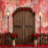 15x10ft Valentine Backdrop Rustic Wood Door and Red Rose Flower Decorate Photography Background Abstract Retro Rose Wall Background Valentine Day Dessert Cake Table Decoration view 4
